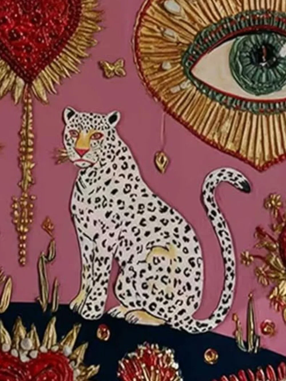 Vintage Gold Framed Gothic Leopard Wall Art Boho Witchy Evil Eye Pink Art Print